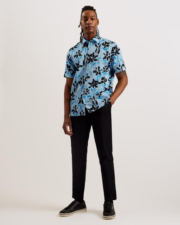 Chemises Ted Baker Short Sleeve Floral Print Bleu Homme | FYL-28497721